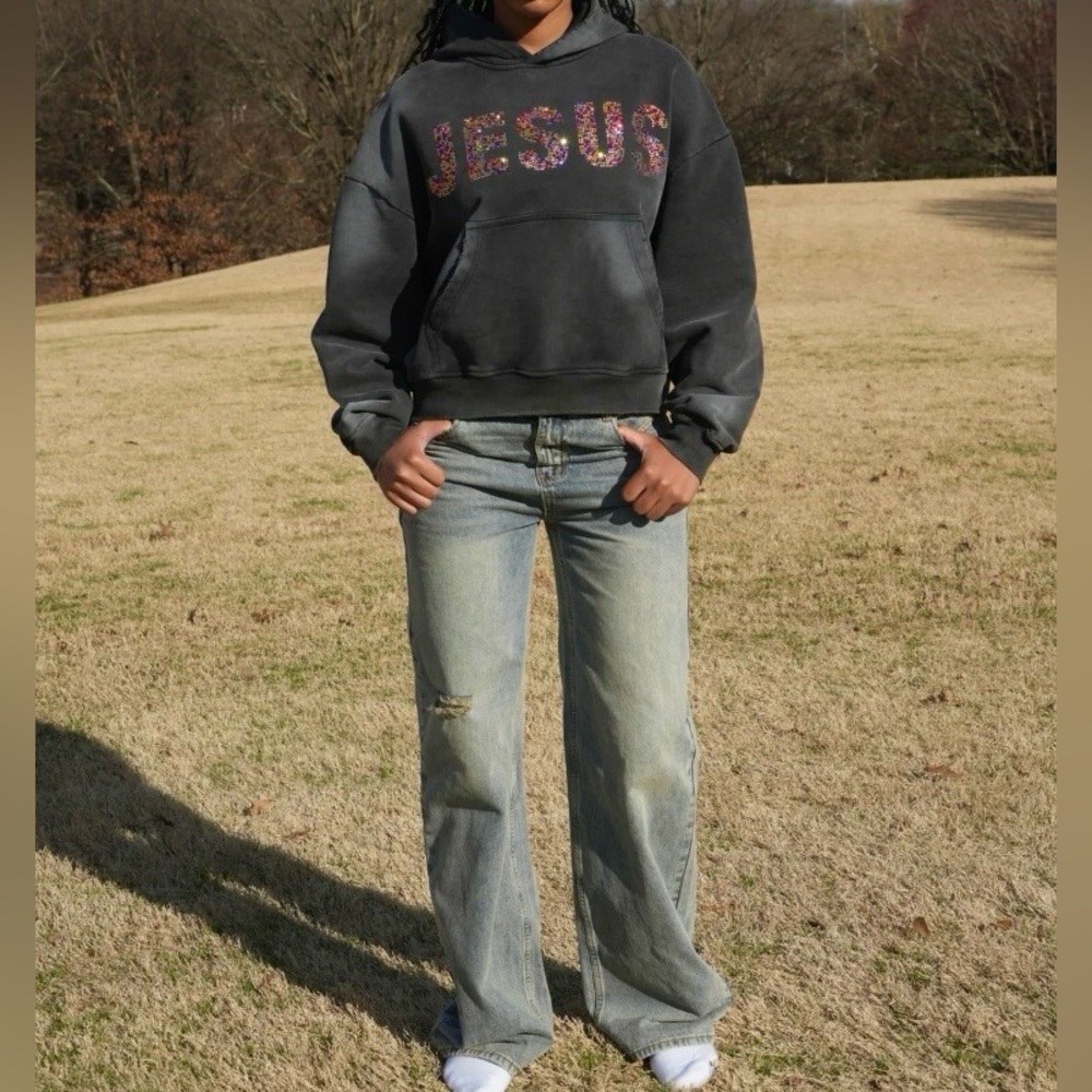 JESUS Stained Glass Rhinestone Hoodie - Picture 10 of 10